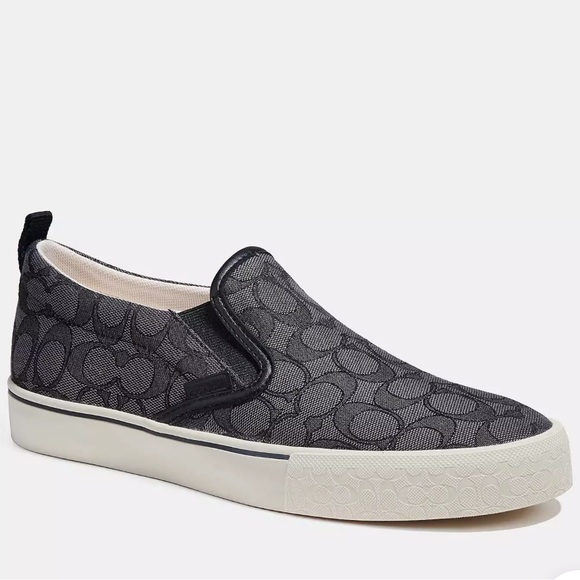 NWOB $195 Coach Black & Grey Skate Slip On Sneaker In Signature Jacquard - Picture 3 of 10